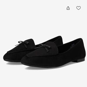 Anne Klein “Town” Suede Pointed-Tow Bow Loafers in Black, Size 9.5